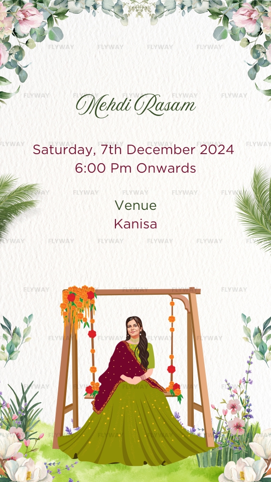 Mehndi event invitation with swing illustration