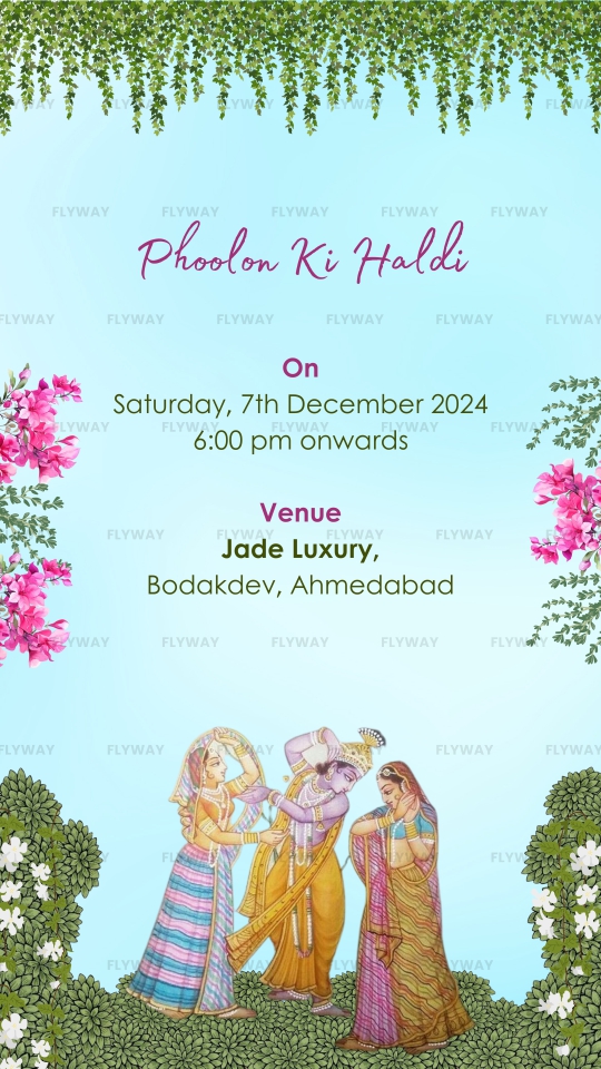 Haldi invitation card with Phoolon Ki Haldi theme