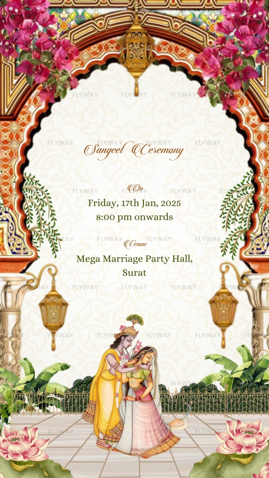 Sangeet event invitation with couple illustration