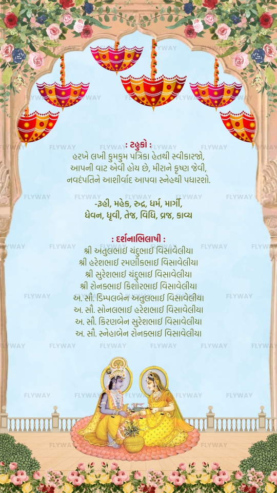 Indian wedding card with reception message and family names