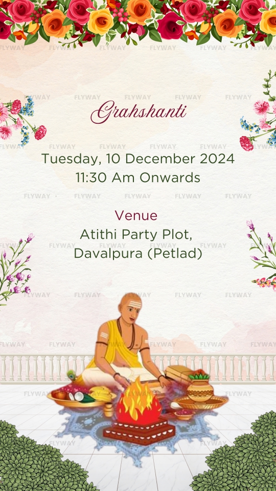 Grahshanti pooja invitation with priest and fire ritual