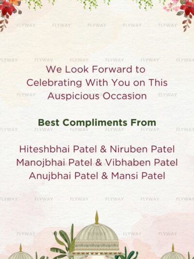 Wedding celebration closing note with family names