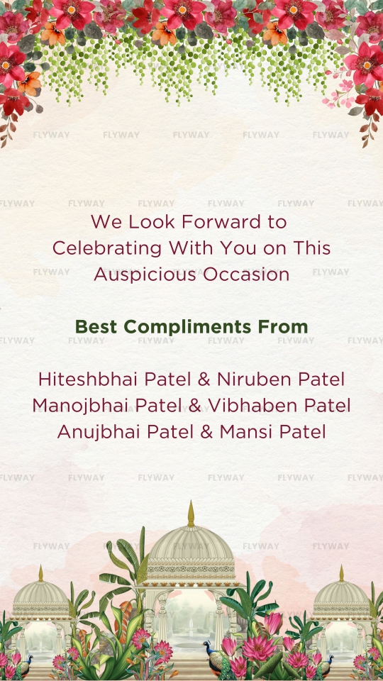 Wedding celebration closing note with family names