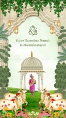 Traditional Randal Mataji Pooja invitation design with divine elements and Gujarati cultural motifs.