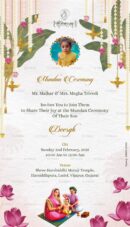 Mundan Ceremony Invite card for a boy, designed with traditional Indian floral decorations, a child’s photo, and full event details in English.