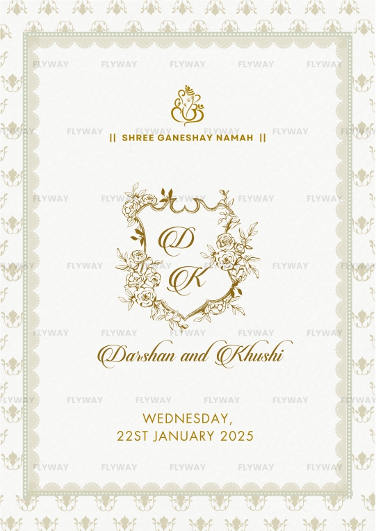 Elegant floral crest design on traditional Indian wedding invite