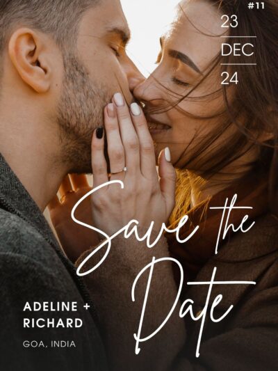 Romantic Couple Embrace Save the Date