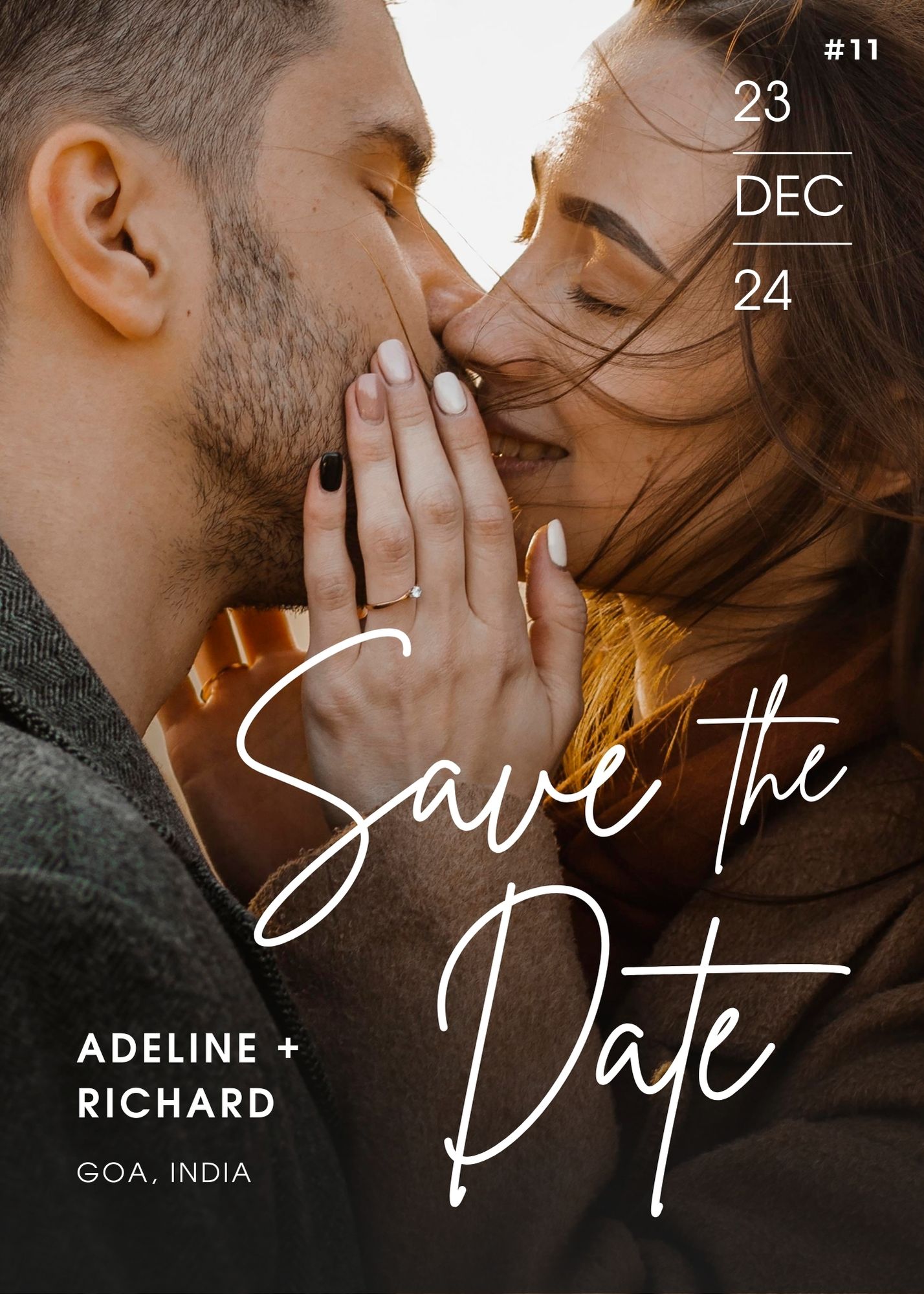 Romantic Couple Embrace Save the Date