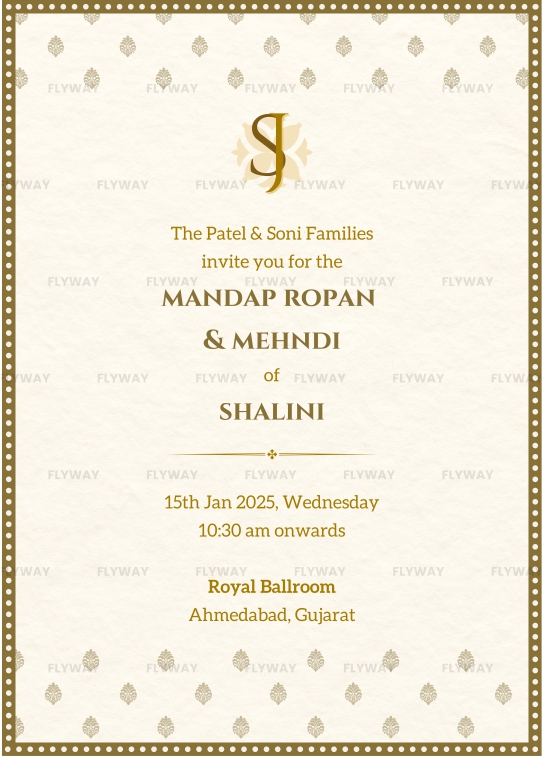 Mandap Ropan and Mehndi invite in elegant neutral tones