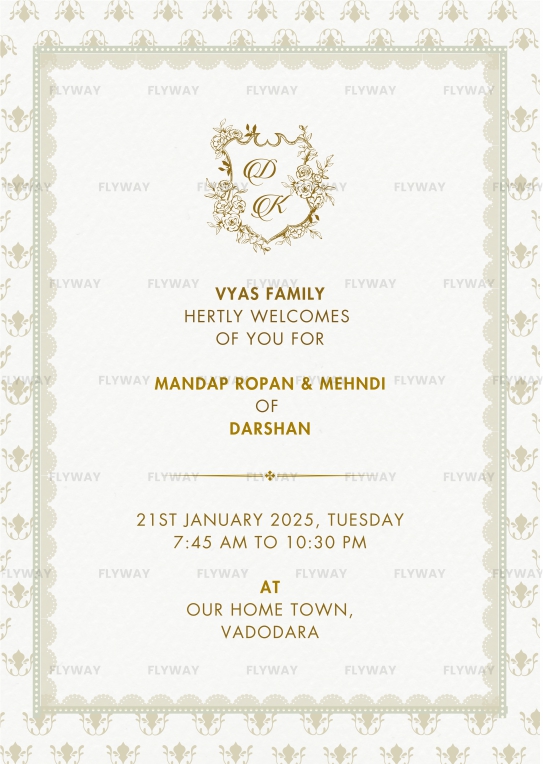 Mehndi and pre-wedding event invite with classic border design