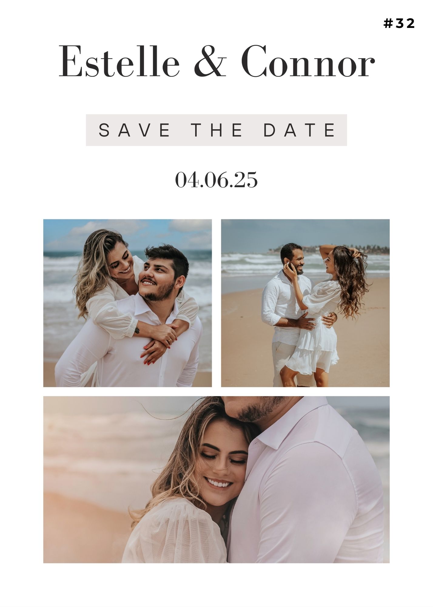 Minimal modern wedding save the date card with beach theme