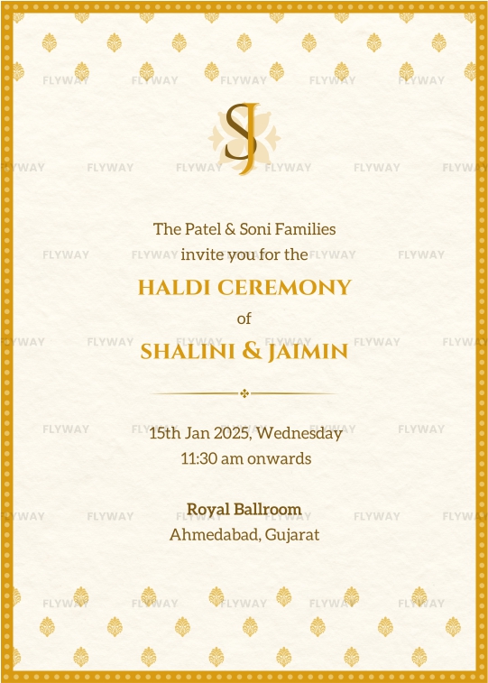 Haldi ceremony invite card with bright yellow theme