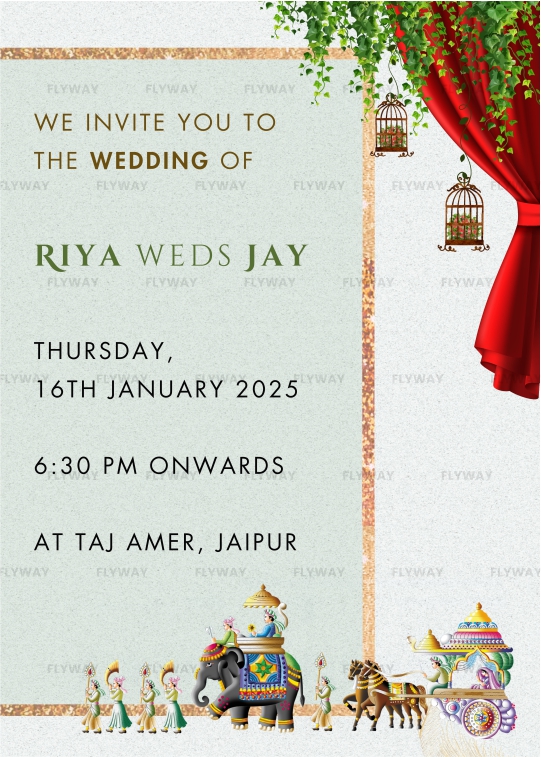 Indian wedding night invitation card with baraat procession design