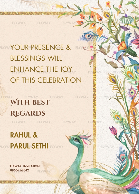 Closing page of Indian wedding card with peacock and message of gratitude