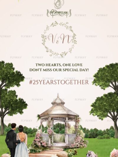 Couple walking towards a floral gazebo in a romantic garden setting