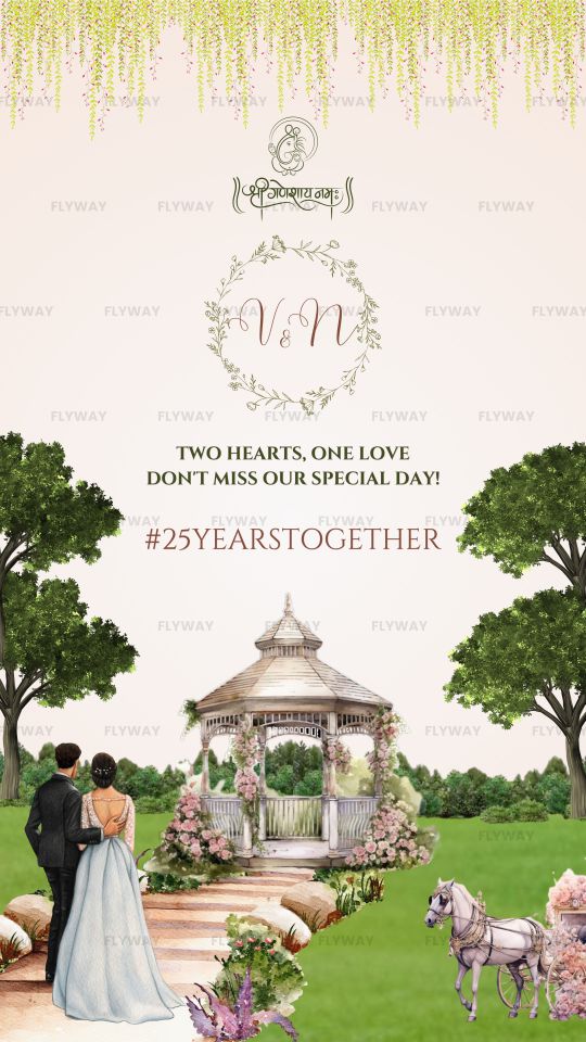 Couple walking towards a floral gazebo in a romantic garden setting