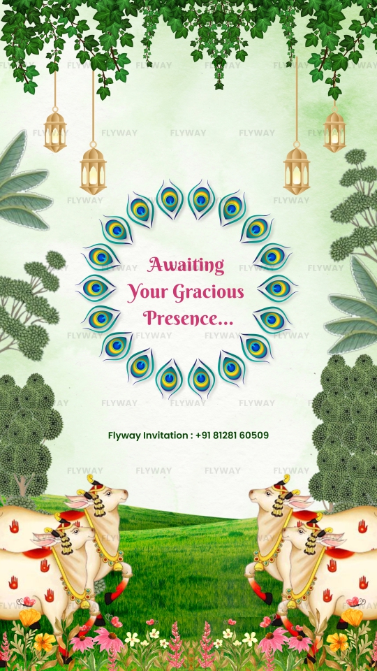 Traditional invitation closure with peacock feather design