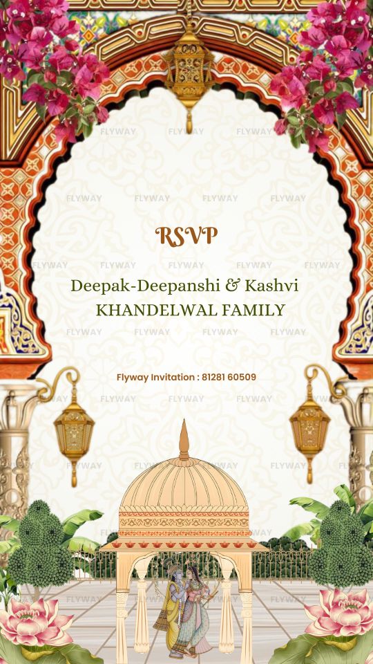 RSVP card design with traditional Indian floral and dome architecture