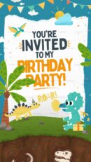 Cute dinosaur-themed birthday party invite