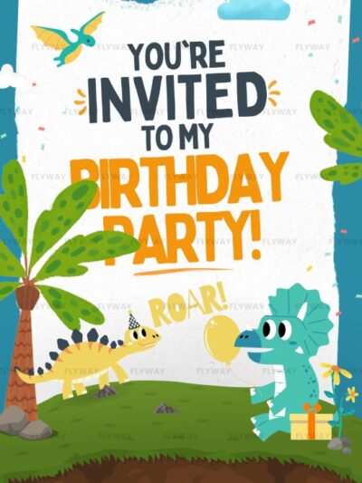 Cute dinosaur-themed birthday party invite