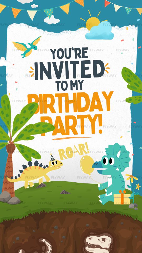 Cute dinosaur-themed birthday party invite