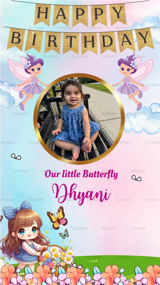 Birthday banner with fairies and floral fantasy theme