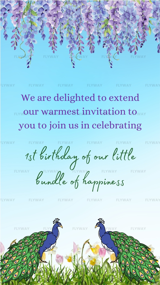 Krishna birthday peacock invite with floral decor