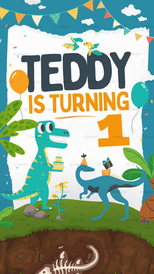 Dino-themed birthday card for toddlers
