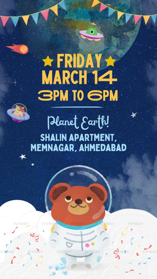 Bear astronaut with alien spaceships and colorful stars