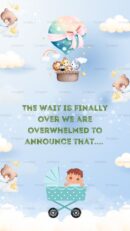 Gender reveal announcement with baby stroller