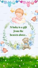 A sleeping baby surrounded by stars and balloons