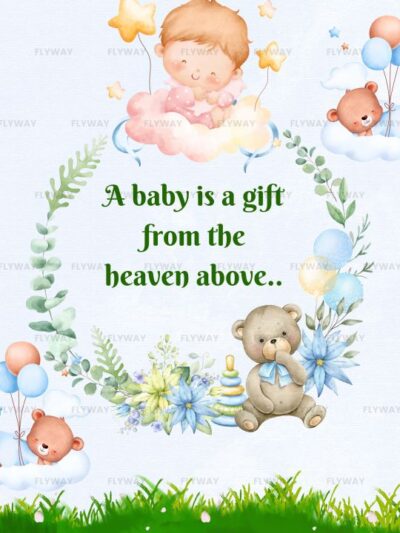 A sleeping baby surrounded by stars and balloons