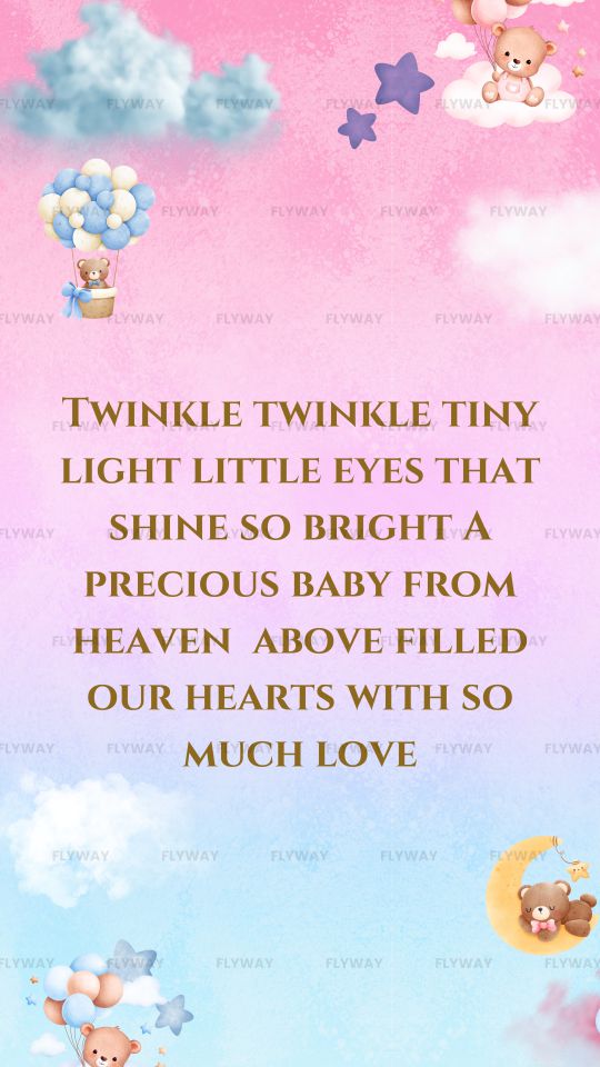 Poetic announcement with cute teddy bear characters and colorful clouds.