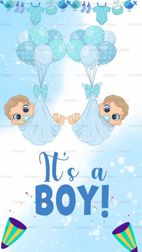 Gender reveal with twin baby boys in a fun, celebratory theme.