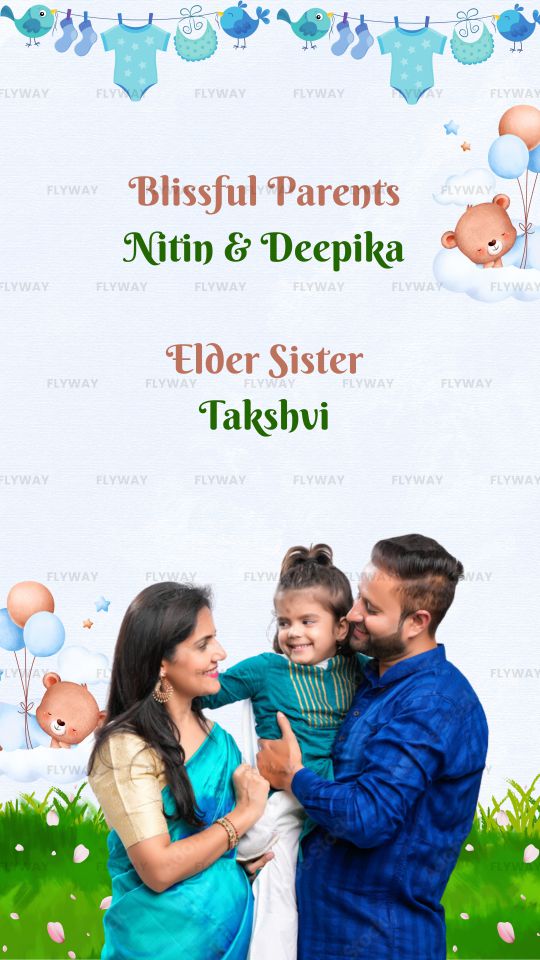 A family with the parents and their child, holding balloons