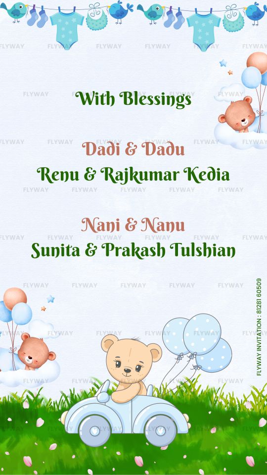 Family with grandparents and parents holding balloons