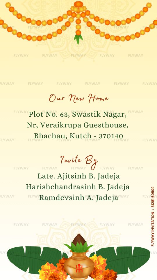 Venue and address for Grih Pravesh celebration