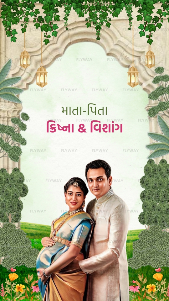 Expecting couple portrait with floral and royal background