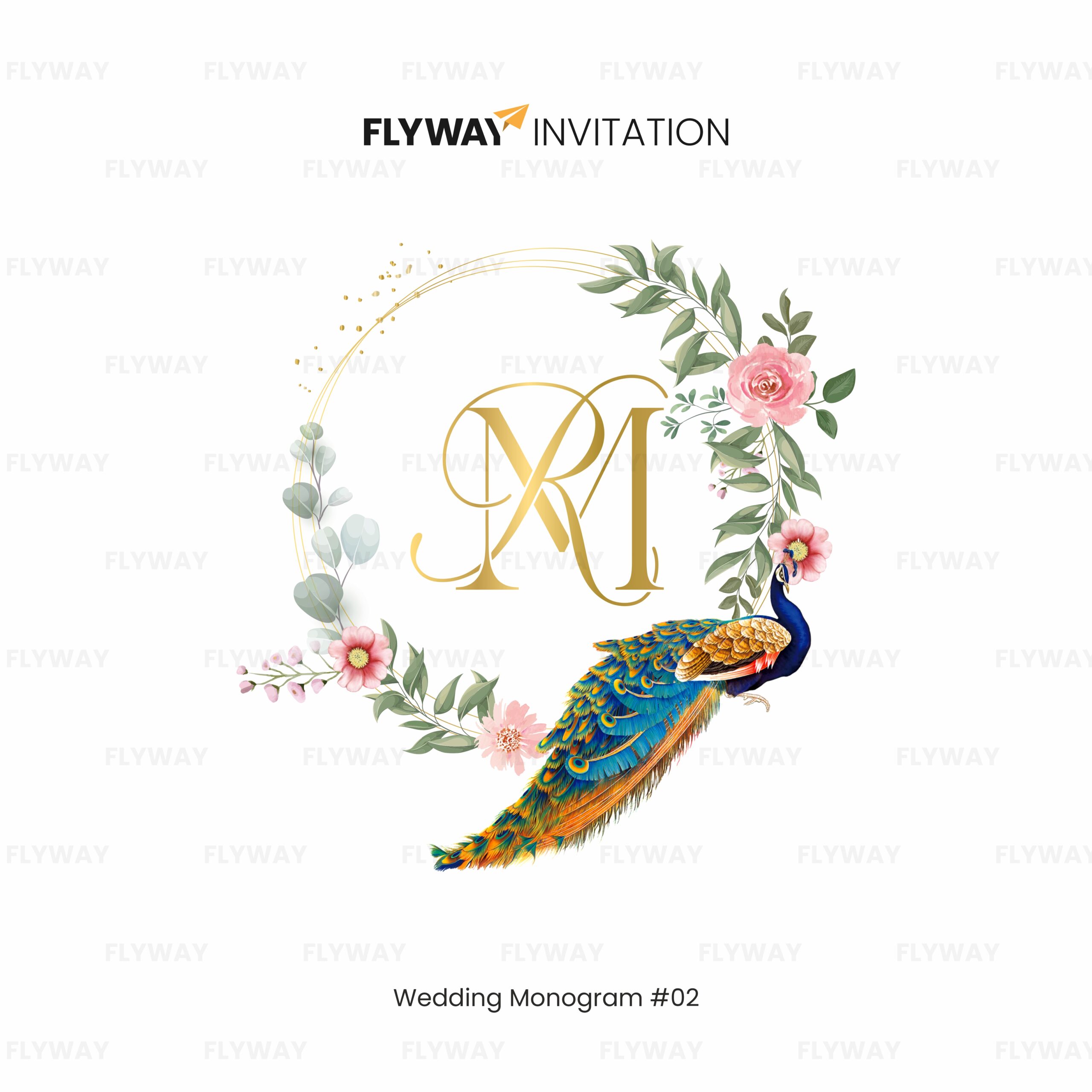 Floral Peacock Wedding Monogram | Couple Names Monogram