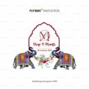 Royal elephant wedding monogram with couple name logo framed by traditional arch and floral accents.