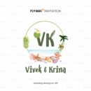 Tropical beach wedding monogram with seashells, palm trees, and couple name logo.