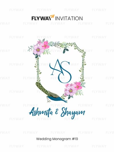 Peacock Garden Charm Wedding Monogram logo with initials, floral accents, and an elegant peacock design for personalized couple branding.