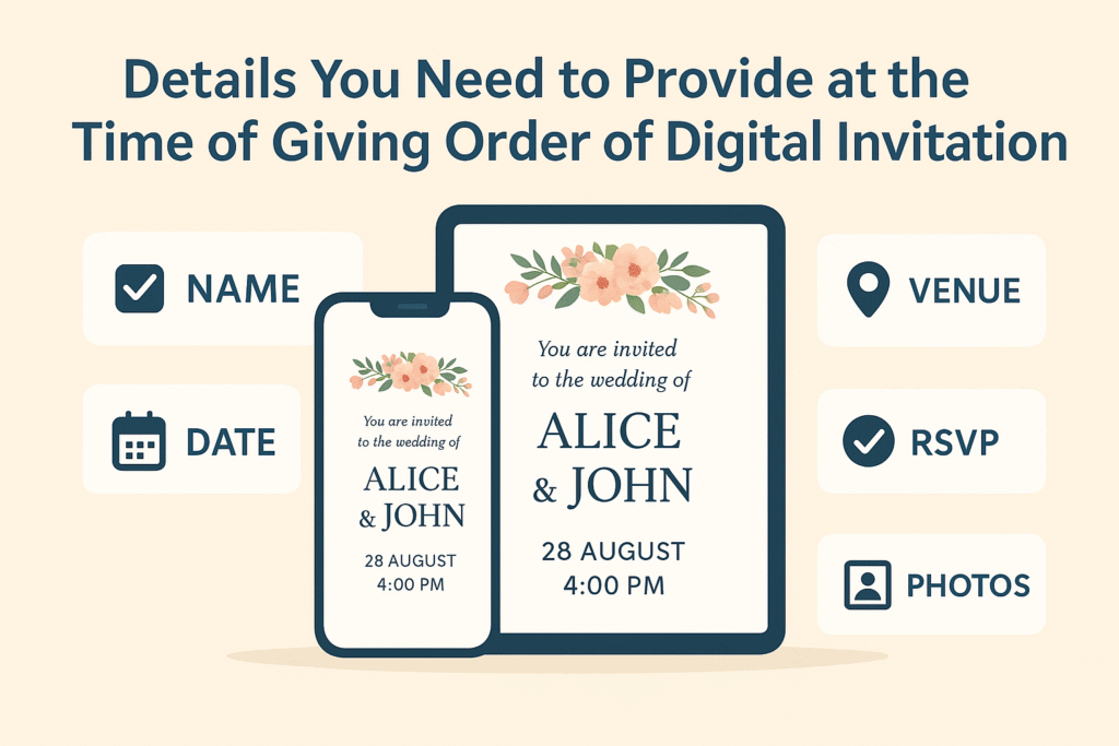 Details required for placing a digital wedding invitation order