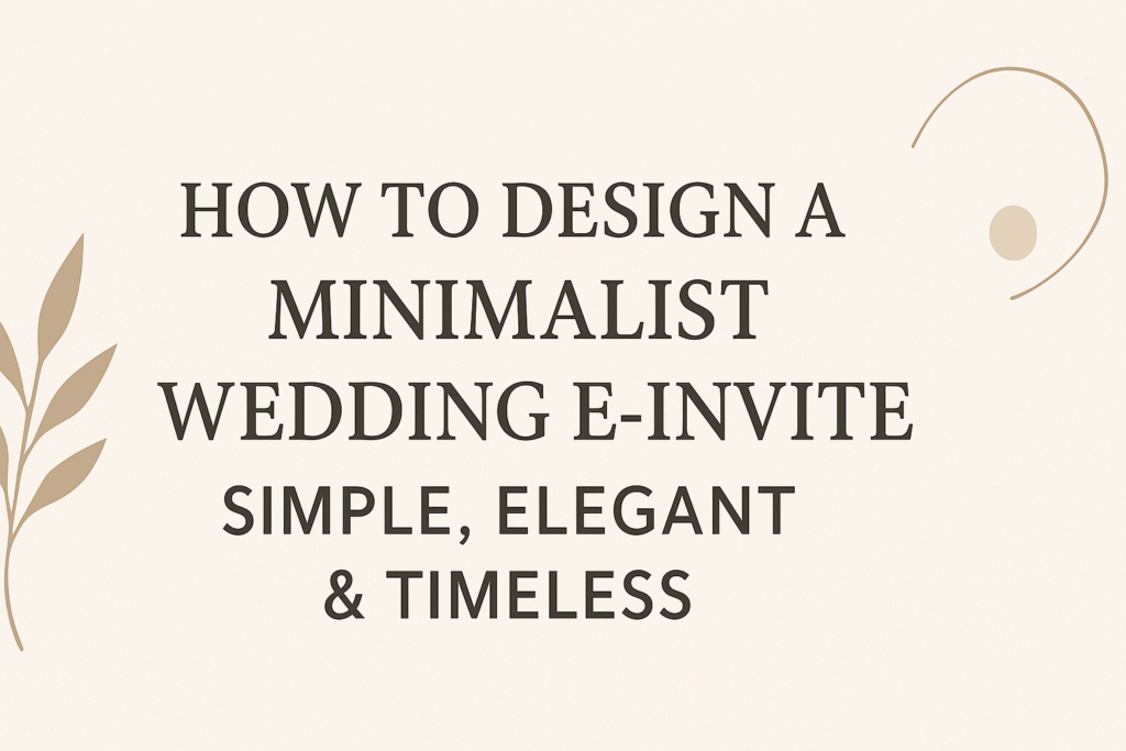Minimalist wedding e-invite blog image with centered title and elegant abstract design elements.