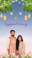 Couple photo engagement invite in whimsical evening garden theme