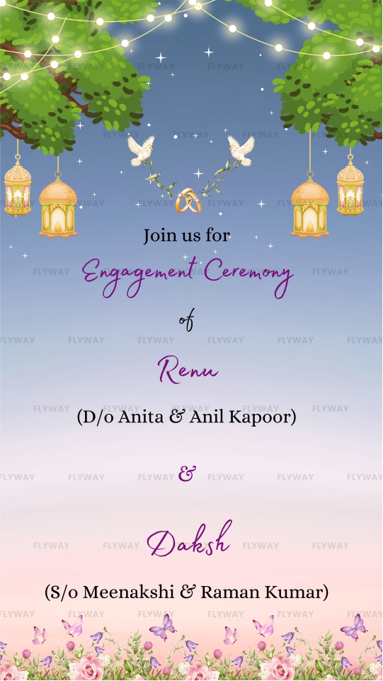 Engagement ceremony announcement card with pastel garden theme