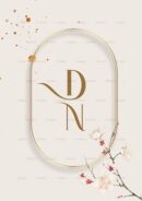 Minimal gold monogram design with floral elements on a soft beige background