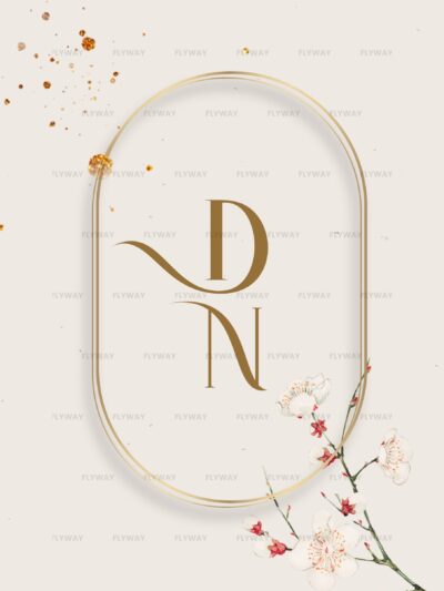 Minimal gold monogram design with floral elements on a soft beige background