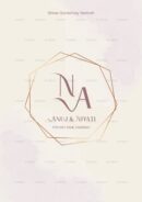 Elegant engagement invitation cover with NA monogram inside a geometric frame for Anuj & Niyati, dated 17th October 2024.