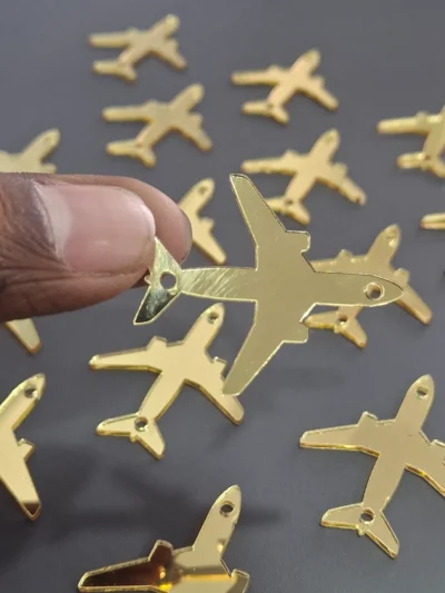 Gold airplane acrylic charm for passport wedding invitation